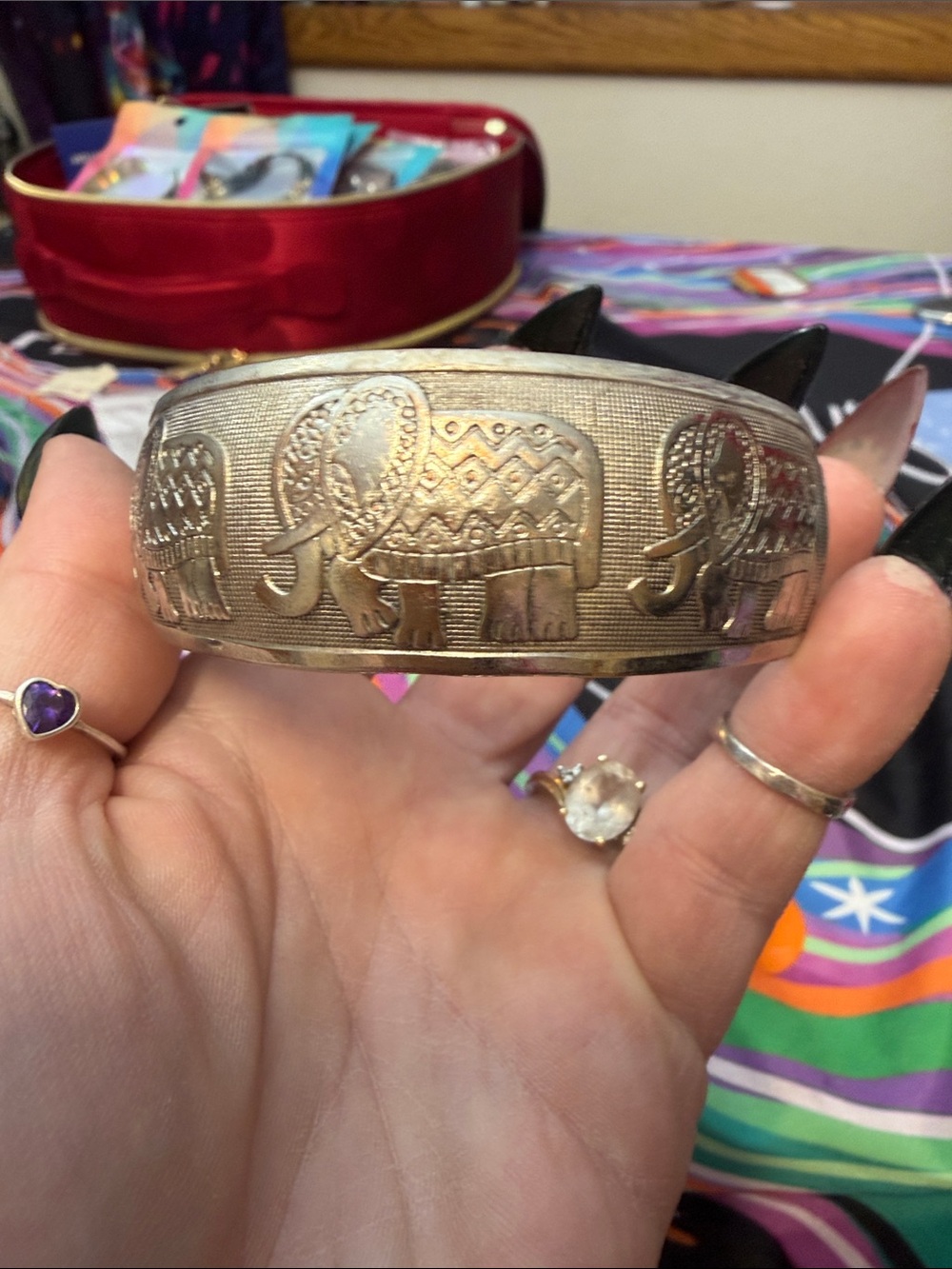 Handcrafted Silver Elephant Cuff Bracelet - Silver